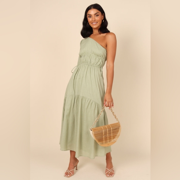 Petal & Pup Annabelle One Shoulder Dress- Sage - Picture 9 of 13